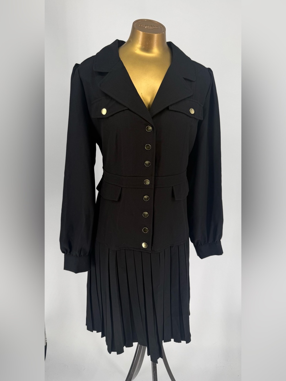 Nanette Lepore Black Long-Sleeve Pleated Button-Front Dress